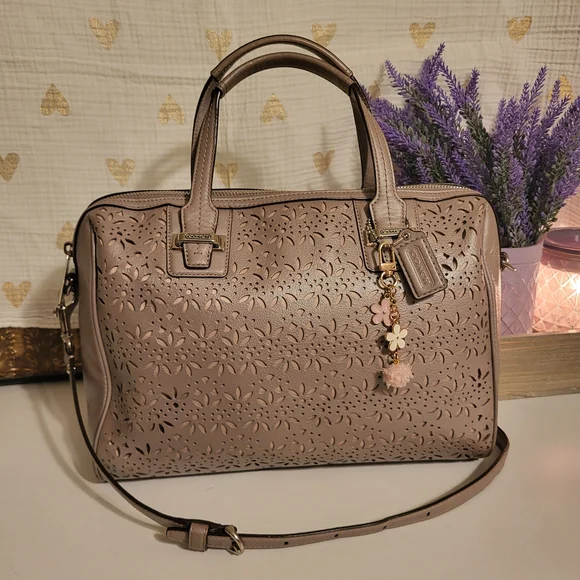 Coach Taylor Eyelet Leather Satchel Crossbody 27392 Putty - Picture 3 of 13